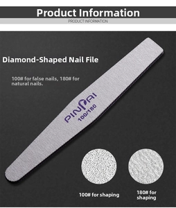 Detail showing dual-sided 100/180 grit diamond-shaped nail file texture for shaping