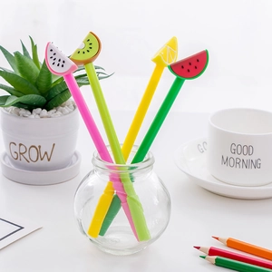 Set of four creative fruit-themed gel pens featuring watermelon and lemon slice caps