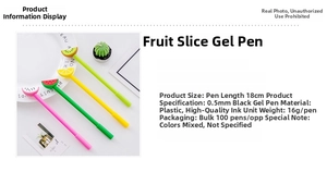 Close-up of creative fruit-shaped neutral pens featuring watermelon and lemon designs