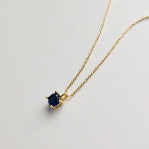 Necklace 925 Sterling Silver 18K Gold Plated Round Dark Blue Zircon Pendant Minimalist Korean Style Jewelry For Women