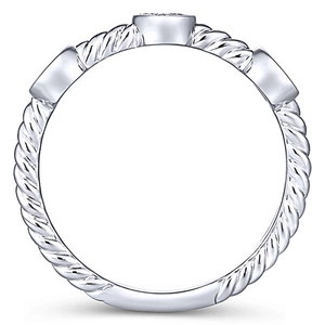 Silver twisted cable ring with three round cubic zirconia stones in bezel setting