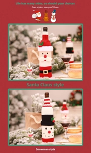 Détails des housses de bouteille de vin de Noël tricotées avec motifs Père Noël et bonhomme de neige