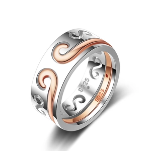 S925 sterling silver Monkey King couple ring with rose gold clouds and polished finish