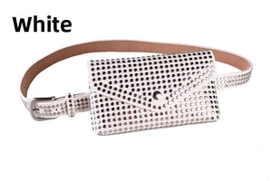 Sac banane blanc avec rivets argentés et ceinture réglable assortie de style punk