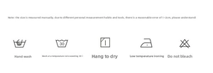 Étiquette d'entretien avec instructions de lavage et note sur l'erreur de mesure de 1-2cm