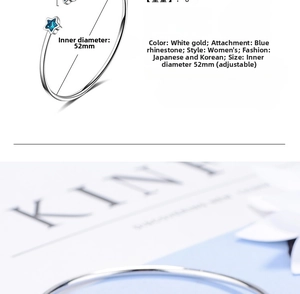Adjustable silver star bracelet with blue rhinestone detail and 52mm inner diameter