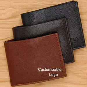 Men Short Wallet PU Leather Litchi Grain Bifold Horizontal Card Slots ID Window Zipper Coin Pocket Simple Business Style