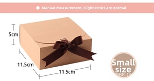 Kraft paper gift box with a brown ribbon bow and detailed 11.5x11.5x5cm size specifications