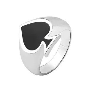 Ace Of Spades Signet Ring Stainless Steel Retro Punk Hip Hop Style Polished Band For Men
