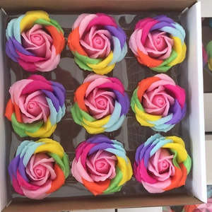 Rainbow-colored rose soap flowers set of 9 pieces in gift box for wedding and Valentine's Day