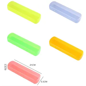 Portable candy-colored plastic travel cases for toothbrushes in five vibrant colors