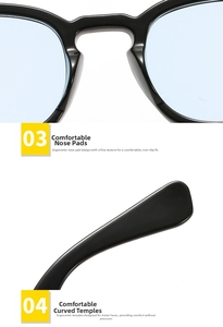 Detail of integrated nose pads and ergonomic curved temples on black acetate sunglasses
