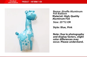 Blue giraffe foil balloon with white polka dots for kids birthday party decoration 25x72cm
