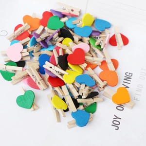 Colorful 3cm heart wooden photo clips for creative home decor and DIY craft projects