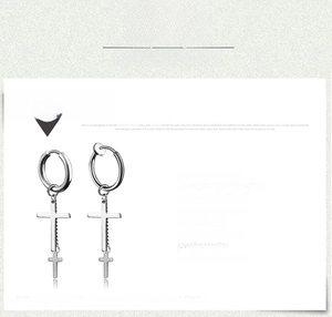 Detail specifications of stainless steel hoop earrings with cross pendant and tassel chain