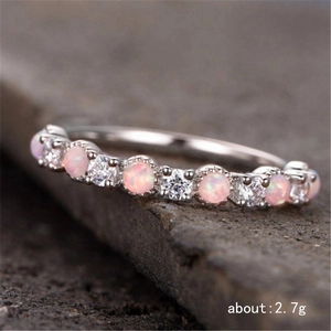 14k rosé goud zilveren opaal ring met roze ronde stenen en diamanten voor verloving