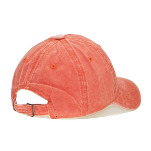 Detail of washed cotton kids baseball cap showing metal buckle and breathable eyelets