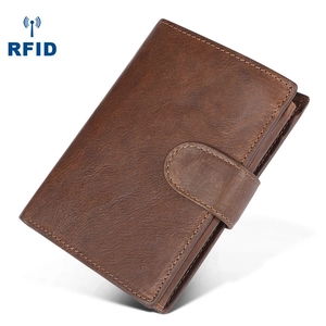 Portafoglio retrò da uomo in pelle marrone con protezione RFID e grana naturale