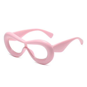 Chic bubble-style oversized pink wrap around sunglasses with a sleek one-piece frame