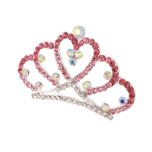 Pink and white rhinestone crown hair comb accessory for girls' birthday and dance parties