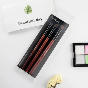3-piece professional pony hair eyeshadow brush set with mahogany wood handles and metal tubes