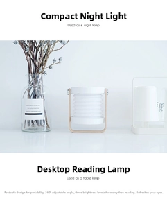 Close-up of telescopic lantern lamp with wood handle and white pleated accordion body