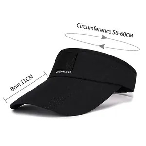 Black breathable mesh visor cap for outdoor sun protection with adjustable strap