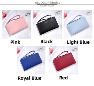 Detailed view of the slim matte leather wallets in five colors with wristlet straps