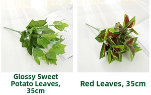 Detail of 35cm artificial pothos and red-hearted green leaves for wedding decor