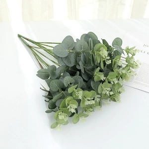 Artificial Eucalyptus Leaves Branches Satin Cloth Faux Greenery Stems Home Wedding Decor Realistic Money Leaf Decor