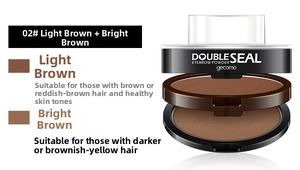 Detail of dual-color eyebrow powder in 02 Light Brown and Bright Brown with compact case