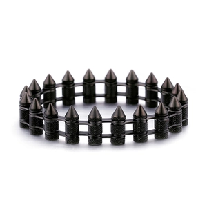 Punk rock bullet spike bracelet in matte black stainless steel for men biker style