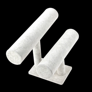 Two-tier white velvet T-bar stand for organizing jewelry, bracelets and watches