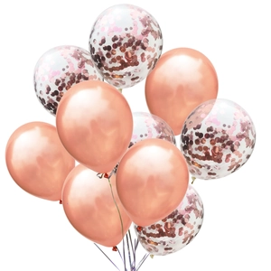 Elegant 12-inch rose gold metallic and confetti latex balloon set for wedding decoration