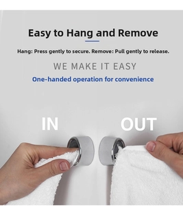 Close-up of push-in towel hook showing single-handed push and pull operation