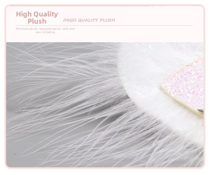 Close-up of white swan feathers and pink glitter sequins on a girls hair accessory