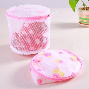 Fine mesh laundry bags for bras with pink floral prints and protective zippers