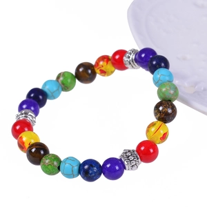8MM yoga energy bracelet with colorful natural stones and vintage silver spacers