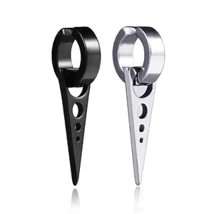 Unisex punk style black and silver stainless steel triangle dangle hoop earrings