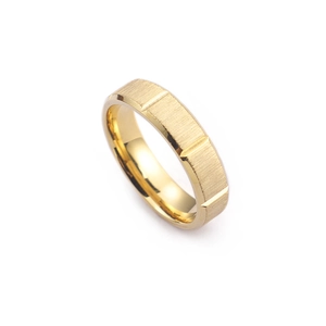 Brushed gold stainless steel couple ring featuring modern matte finish and textured surface
