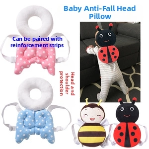 Baby head protector pillow with adjustable straps in cute bee and ladybug designs
