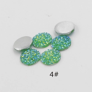 Detailed view of 12mm teal resin druzy cabs with flat silver back for DIY jewelry