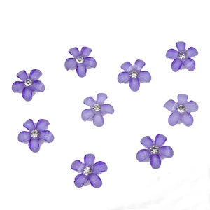 Scattered 10mm purple resin cherry blossom flowers with rhinestones for DIY crafts