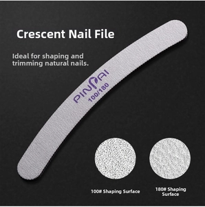 Detail of moon-shaped nail file with 100/180 double-sided grit for shaping nails