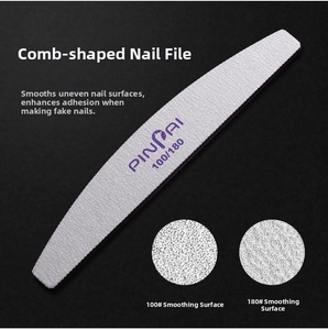 Detail view of 100/180 grit double-sided crescent nail file texture for professional manicure