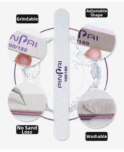 Detail view of 100/180 grit half-moon nail file showing waterproof and durable texture