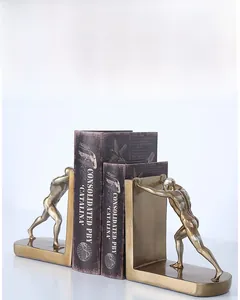 Artistic bronze muscle man bookends with resin cold cast metal finish for home decor