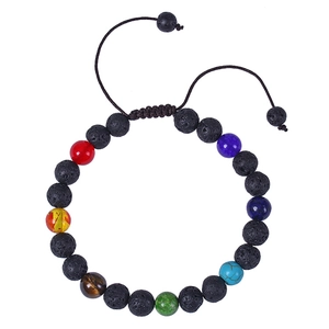 Bracelet chakra ajustable avec perles en pierre de lave noire et sept pierres d'énergie