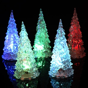 Colorful LED glowing crystal Christmas tree decorative night lights with mirror reflection