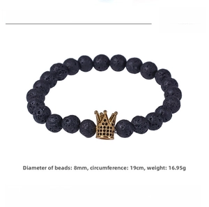 Size chart for volcanic stone crown bracelet showing 8mm bead diameter and 19cm length